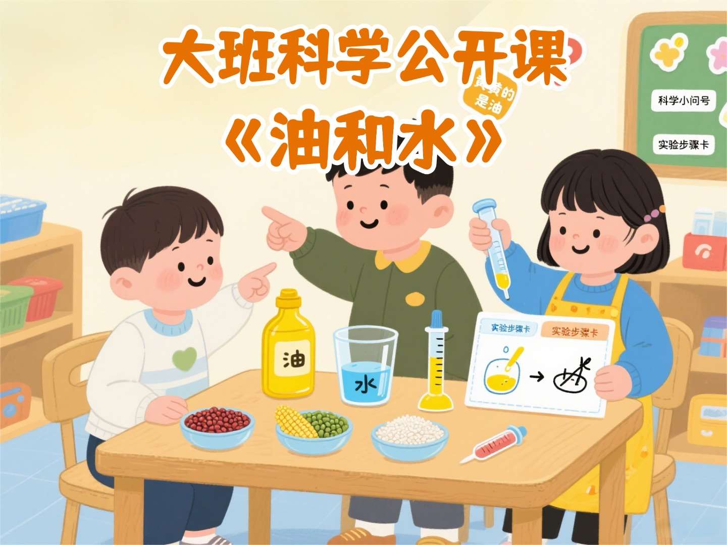 中班科学公开课《油和水》课堂实录+教案+PPT课件+实验视频