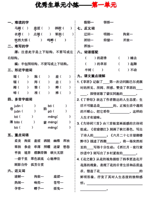 《2025春新课改单元小练》（6上）
