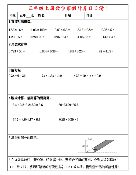 《数学寒假日日清》