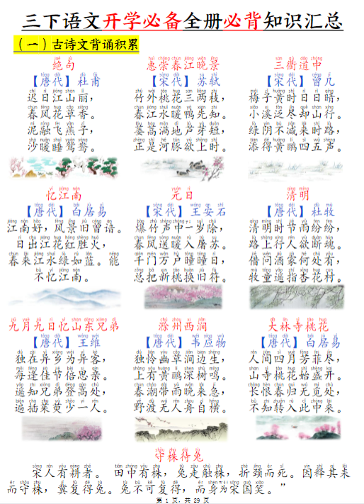 《2025春新课改三下语文开学必备全册必背知识汇总》（十二类知识点）29页