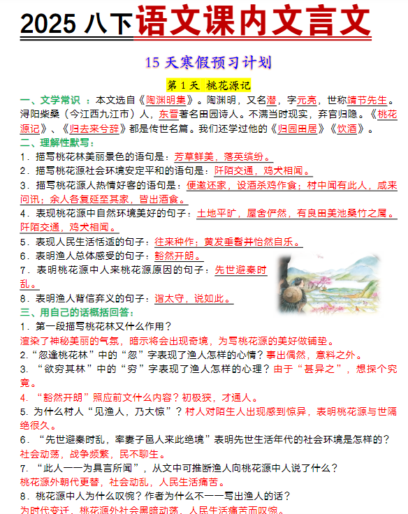 八年级下册语文课文文言文考点梳理