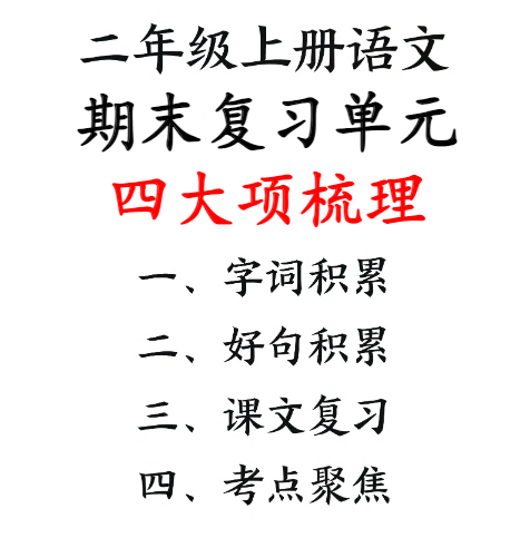 二上语文期末复习单元四大项梳理（字词积累、好句积累、课文复习、考点聚集25页）
