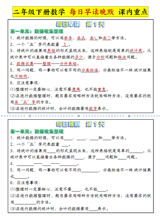 【精品】二年级下册《数学早读晚默》