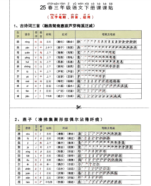 【精品】三年级语文下册课课贴