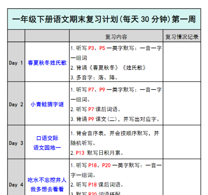 10页！【期末三轮复习法闯关表】一下语文
