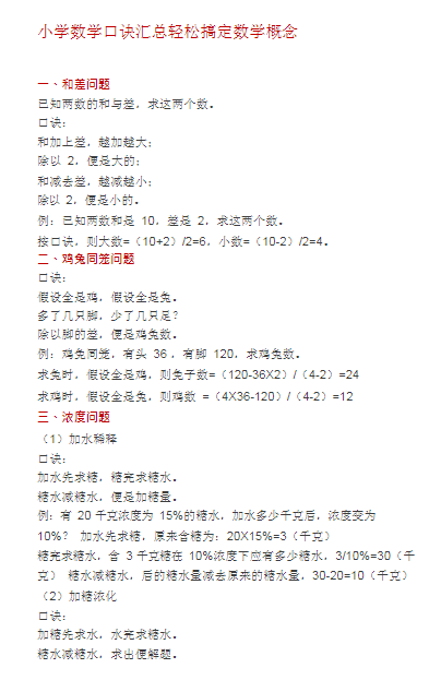 小学数学概念口诀（26页）