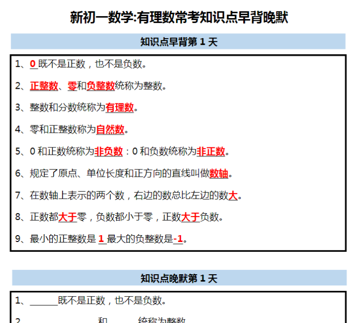 5页！新初一数学：有理数常考知识点早背晚默