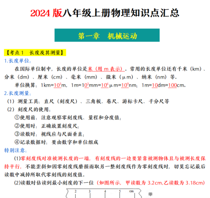 15页！2024版八年级上册物理知识点汇总