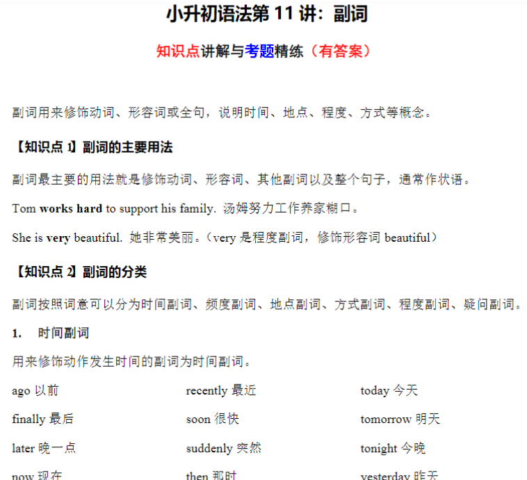 8页小升初语法专题讲练第11讲：副词