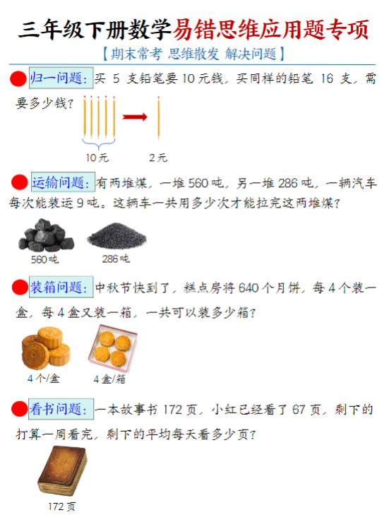 【精品】《三下数学应用题母题【期末常考易错思维应用题专项】》（空白+答案14页）