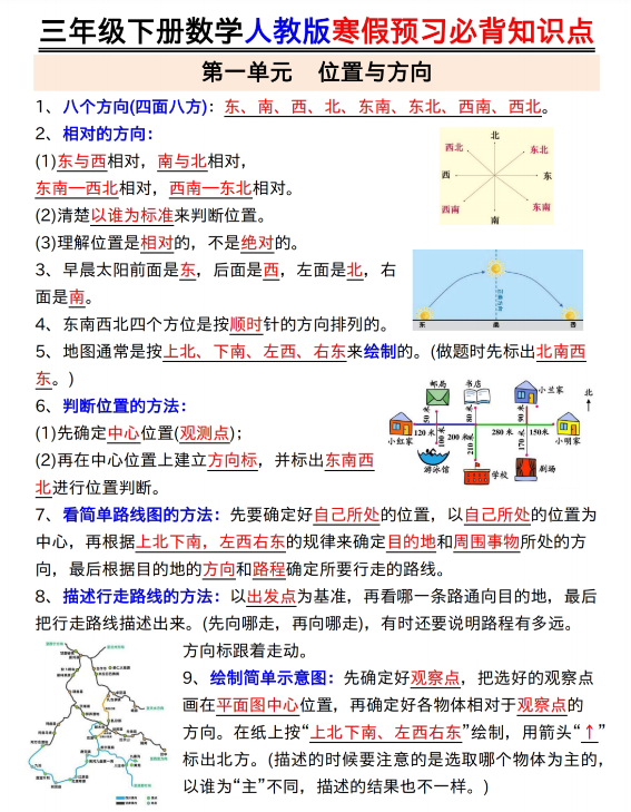 【精品】《三年级下册数学人教版寒假预习必背知识点》