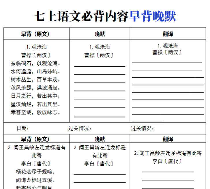 10页！准初一暑假七上语文必背内容早背晚默