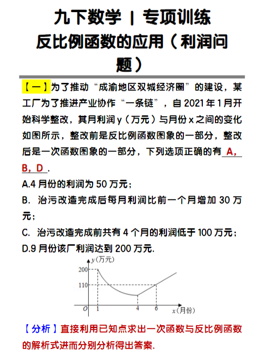 九下数学反比例函数的应用（利润问题）
