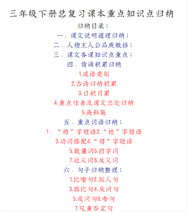 38页！期末复习重点知识汇总三下语文