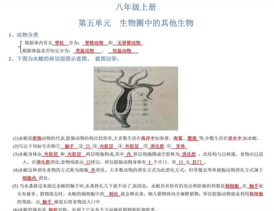 12页！八年级上册生物期末考点填空