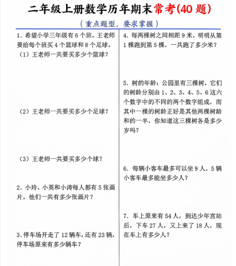 二上数学期末常考应用题