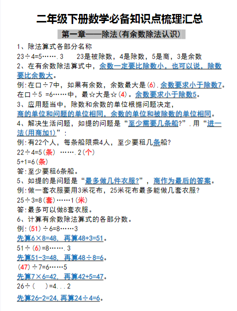 【精品】二年级下册数学必备知识点梳理汇总
