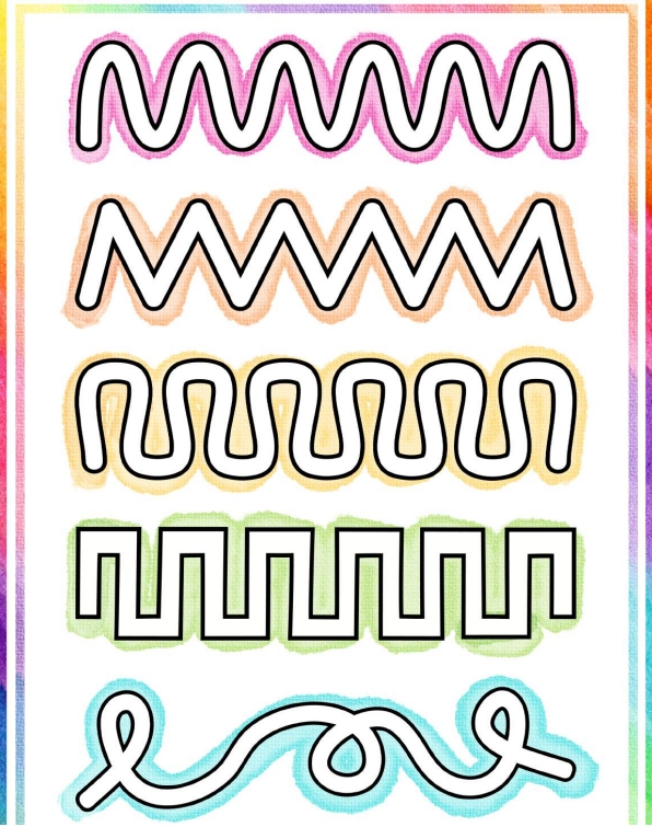 5页打包！彩色线条运笔， 控笔描红 线条图形 亲子认知游戏，电子版PDF可打印【超高质量】