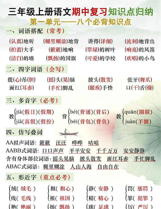 三年级语文上册期中复习知识点归纳