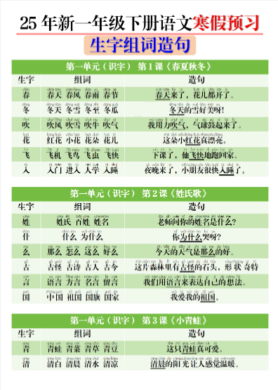【13页】一下语文寒假预习生字组词造句