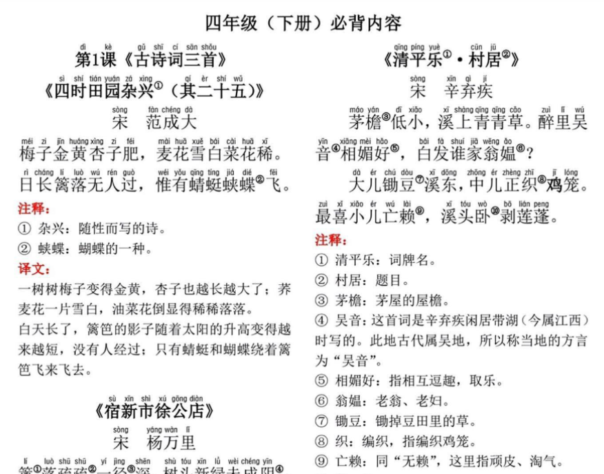 17页四下语文-背诵默写(古诗+课文+日积月累)