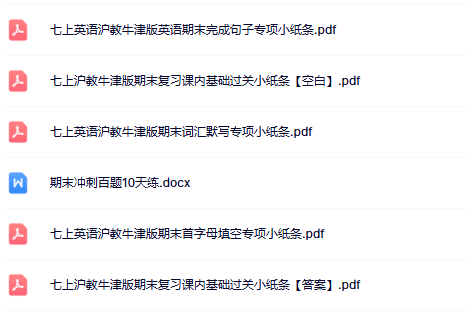 【沪教牛津版初中七上英语精品小纸条】-期末