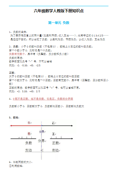 【8页】六年级数学下册人教版全册知识点归纳
