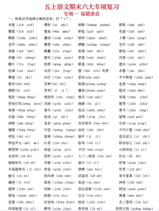 【精品】五年级上册语文期末六大专项复习