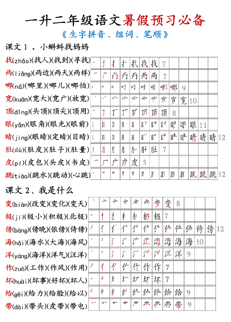 24秋二上册语文期末生字拼音笔顺组词预习必备