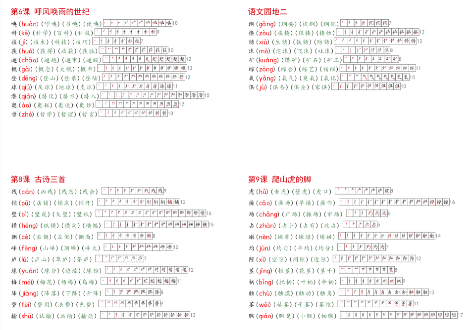 《2025春新课改四上语文【课课贴】生字组词笔顺》