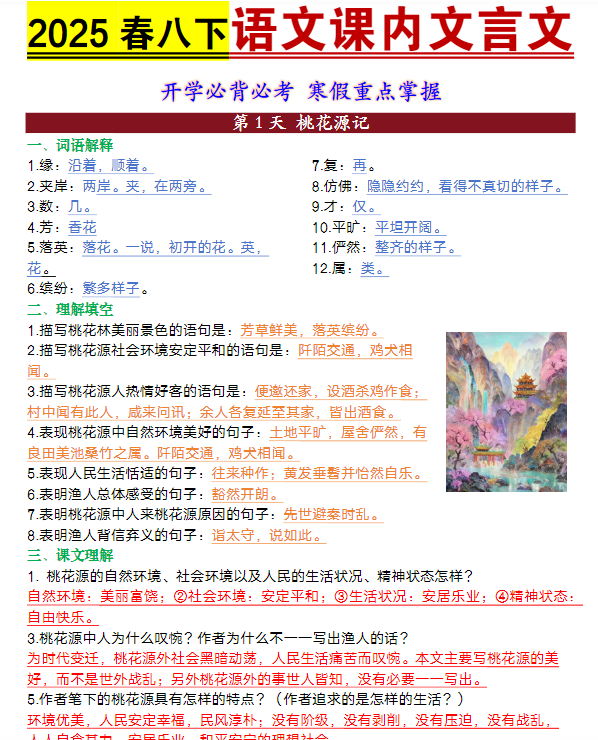 八年级下册语文课内文言文考点梳理