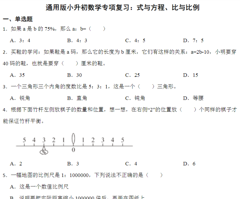 13页小升初专项复习：式与方程、比与比例（专项练习）全国通用六年级下册数学