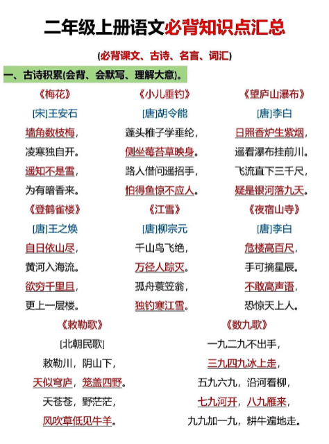 【精品】二年级上册语文必背知识点汇总