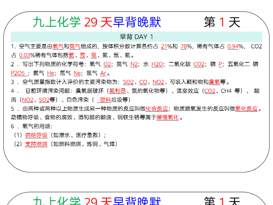 29页！九上化学29天早背晚默