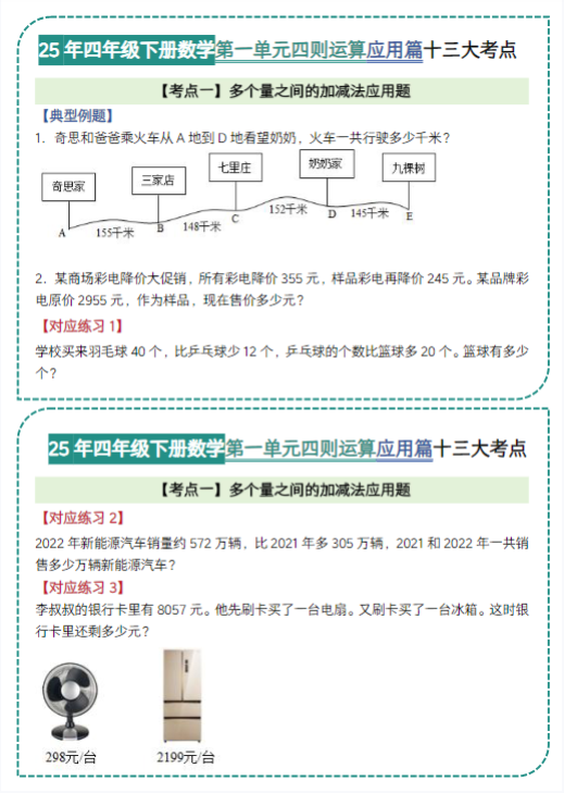 【精品】第一单元四则运算·应用篇【十三大考点】-2023-2024学年四年级数学下册典型例题系列（原卷版）人教版1