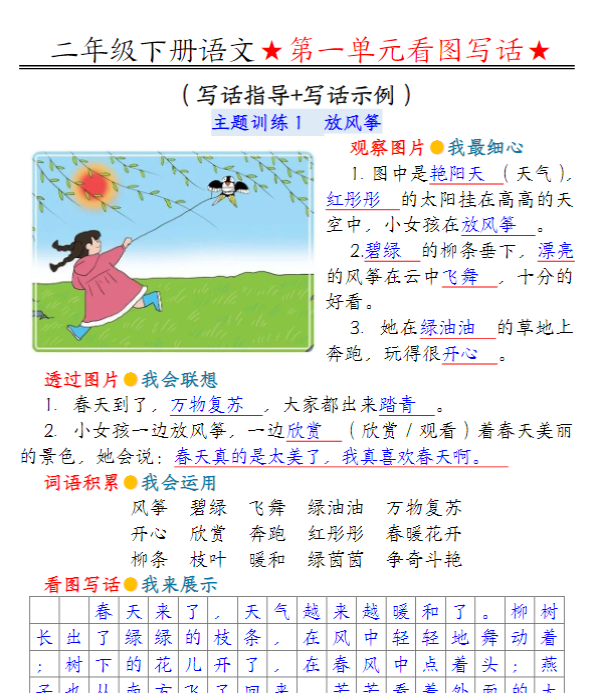 二下语文看图写话指导与范文