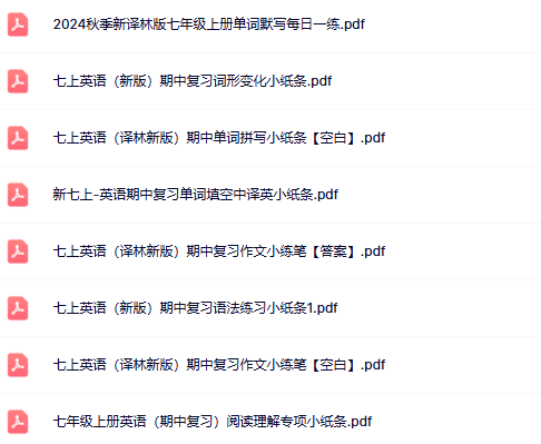 【译林版初中七上英语期中精品小纸条】【高清无水印版本】