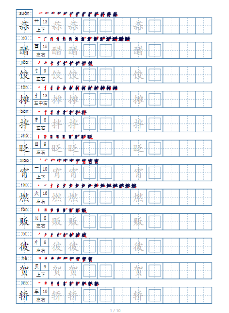 2025春六下语文【生字表120个，字帖10页（偏旁部首 笔顺 拼音）】