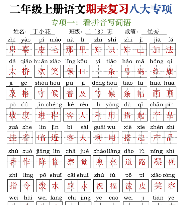 二年级上册语文期末九大专项复习