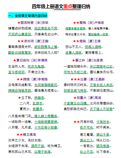 【四上】语文必背期末汇总