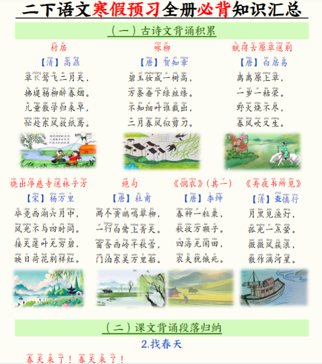 【精品】二年级下册语文《全册必背知识汇总》(25页）