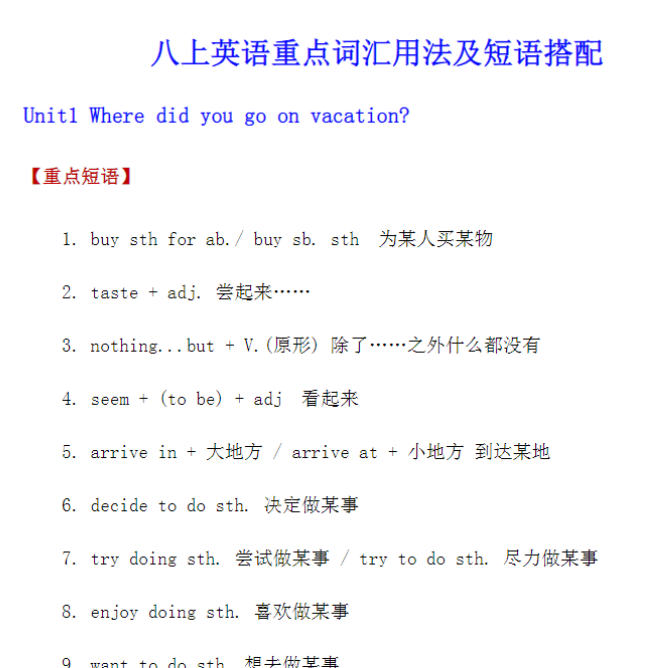 23页！八上英语重点词汇用法及短语搭配