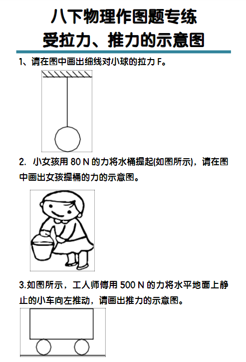 八下物理受拉力、推力的示意图作图题专练