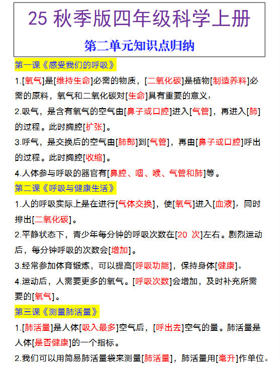 【2025秋新版】四年级上册科学第二单元知识点归纳