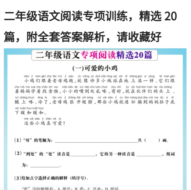 23页！二年级语文课内外阅读期末复习专项训练