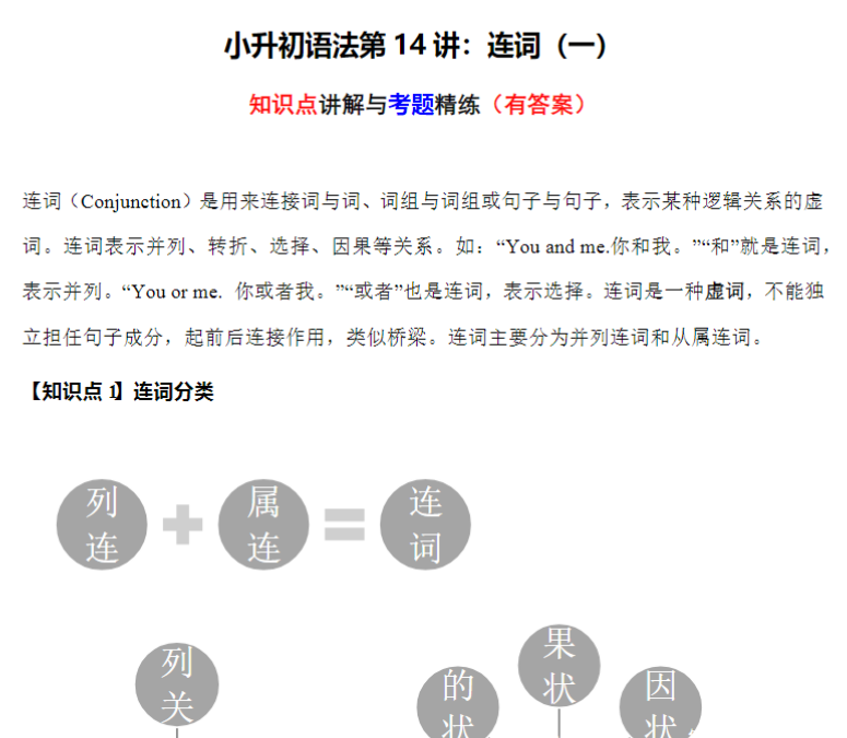 8页小升初语法专题讲练第14讲：连词（一）