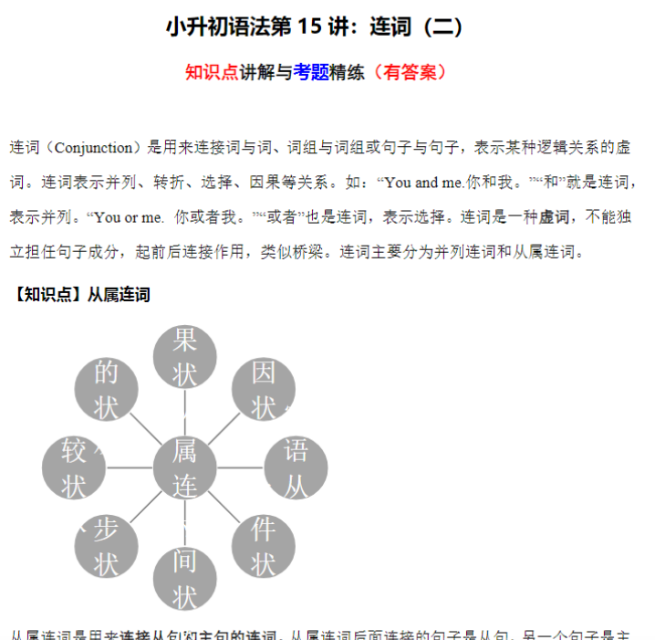 6页小升初语法专题讲练第15讲：连词（二）
