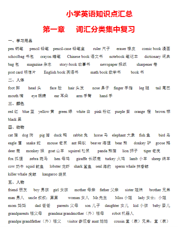 小学英语知识点归纳汇总(超详)