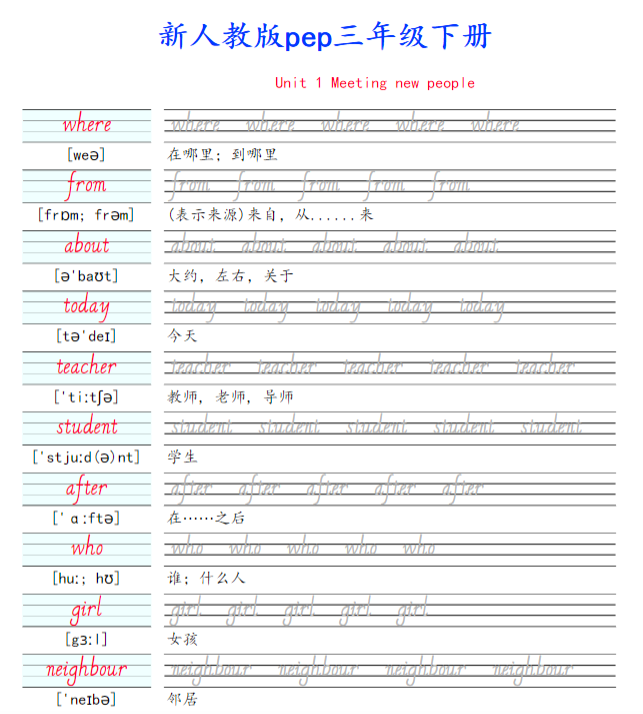 【精品】新三下《人教pep单词字帖-手写体》
