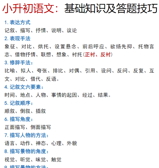 5页《小升初语文：基础知识及答题技巧》